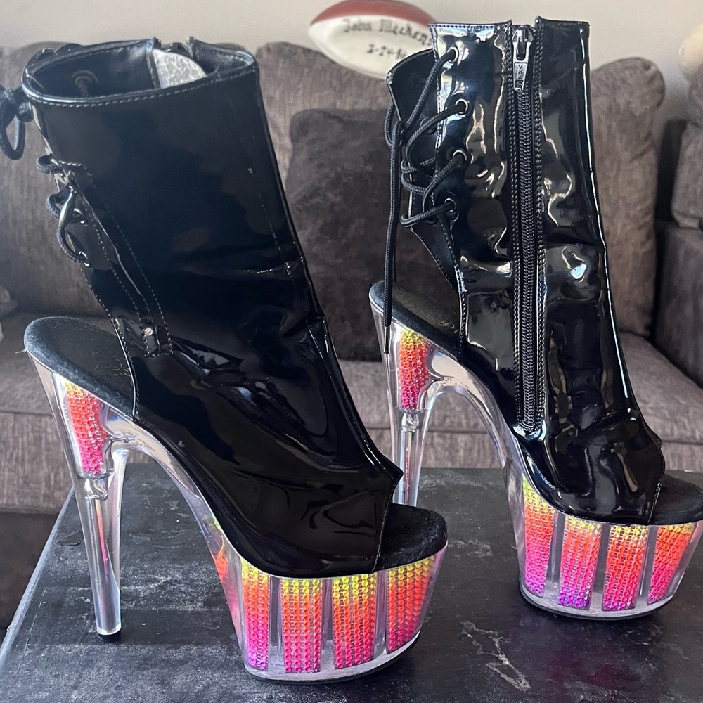 Black patent rainbow bottoms
